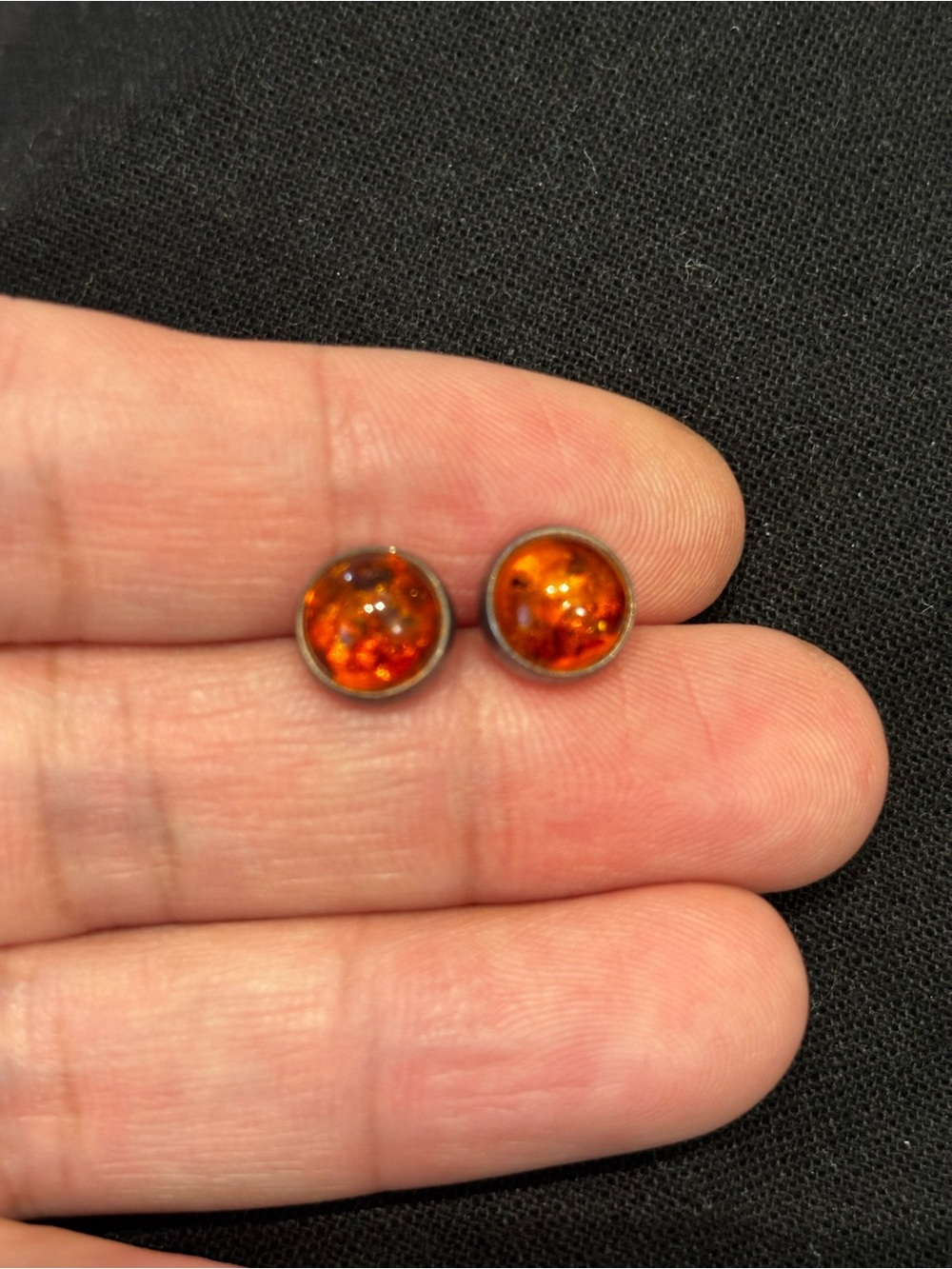 Sterling Amber Earrings - Deep Orange